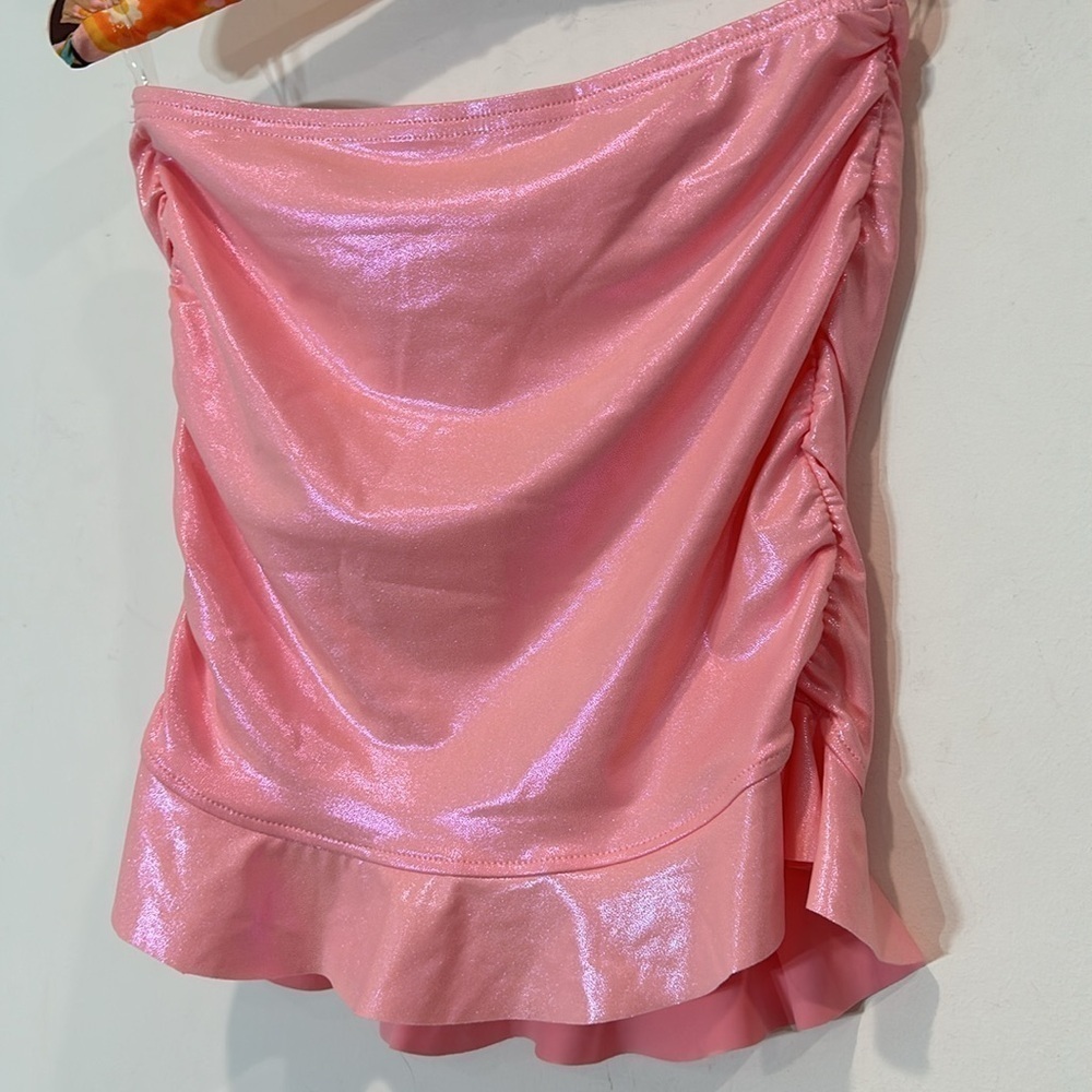 Metallic pink ruffle mini skirt women’s size small